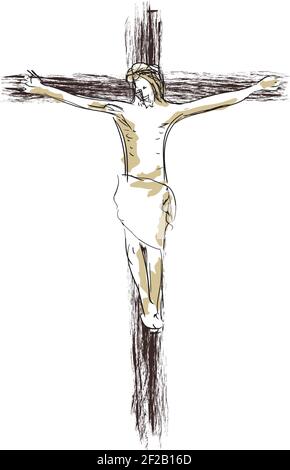 Jésus Christ a crucifié sur la croix. Religion chrétienne et catholique. Illustration vectorielle. Illustration de Vecteur