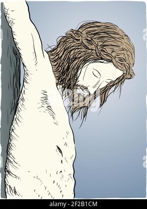 Jésus Christ a crucifié sur la croix. Religion chrétienne et catholique. Illustration vectorielle. Illustration de Vecteur