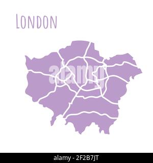 Londres, Royaume-Uni carte silhouette Division administrative, carte vectorielle isolée sur fond blanc. Carte frontière avec rues. Illustration haute précision. Bouchon Illustration de Vecteur