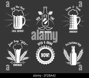 Étiquettes pour bières artisanales. Alcool maison, production de brasserie, bouteille de badge, illustration vectorielle Illustration de Vecteur