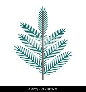 Simple branche verte minimaliste d'une épinette avec des aiguilles. Collection florale de plantes élégantes pour la décoration de saison. Icônes stylisées de la botanique. Illustration de Vecteur