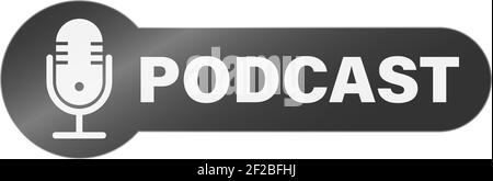 Logo ou symbole de PODCAST noir et blanc avec icône de microphone illustration vectorielle Illustration de Vecteur