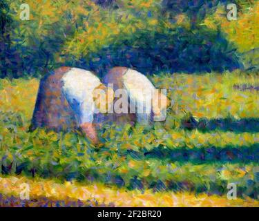 Farm Women at Work, par Georges Seurat, 1882-1883, Solomon R. Guggenheim Museum, Manhattan, New York City, Etats-Unis, Amérique du Nord Banque D'Images