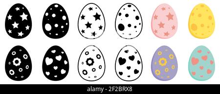 Collection d'œufs de Pâques. Ensemble de symboles vacances de printemps. Illustration vectorielle isolée sur fond blanc. Contient la silhouette, le contour et la couleur pastel d Illustration de Vecteur