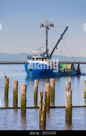 Bateau de pêche commercial Sun Maiden retournant à Steveston Harbour British Colombie Canada Banque D'Images