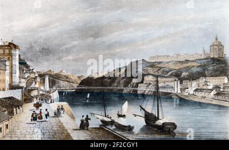 Ponte pêche no Porto sobre o Rio Douro. Banque D'Images