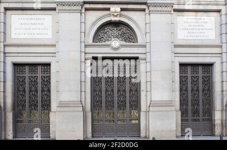 Siège principal de la Banque d'Espagne. Un des plus beaux exemples de l'architecture espagnole du XIXe siècle, Madrid, Espagne Banque D'Images