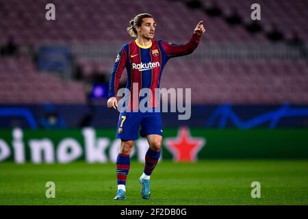 Barcelone, Espagne - 08 décembre 2020 : Antoine Griezmann du FC Barcelone gestes lors du match de football du groupe G de la Ligue des champions de l'UEFA entre le FC Barcelone et le Juventus. Juventus FC a remporté 3-0 victoires sur le FC Barcelona. Credit: Nicolò Campo/Alay Live News Banque D'Images