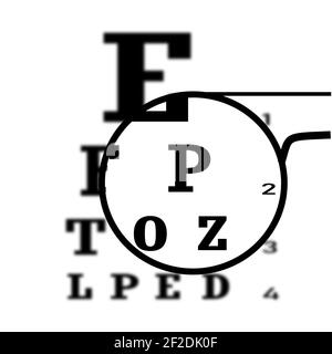 test oculaire flou avec des lunettes sur fond blanc. lunettes signe opticien. symbole de vision. style plat. Banque D'Images