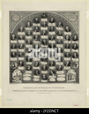 Portraits et signatures autographes des auteurs et signataires de la Déclaration d'indépendance, Philadelphie, 4 juillet. 1776 - Thos. Hunter, lith. Philada. Banque D'Images
