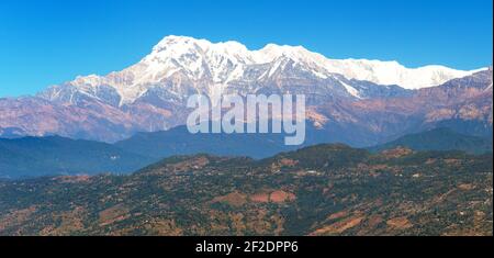 Chaîne du Mont Annapurna, montagnes de l'Himalaya du Népal, vue panoramique Banque D'Images