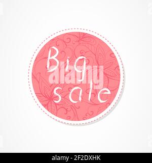 Grande inscription à la vente sur fond rond décoratif avec motif floral. Lettrage dessiné à la main. Illustration vectorielle. Illustration de Vecteur