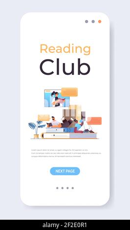 mélangez les élèves de la course lisant des livres avec une enseignante dans le web fenêtre de navigateur en ligne livre club concept vertical copier espace vecteur illustration Illustration de Vecteur