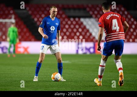 Grenade, Espagne. 11 mars 2021. Fredrik Aursnes, joueur de Molde FK, a vu l'action pendant le Round 16 de l'UEFA Europa League un match entre Granada CF et Molde FK à l'Estadio Nuevo Los Carmenes.(final Score; Granada CF 2:0 Molde FK) Credit: SOPA Images Limited/Alay Live News Banque D'Images