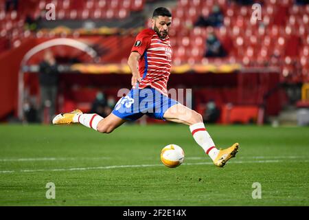 Grenade, Espagne. 11 mars 2021. Jorge Molina, joueur des FC de Grenade, a vu en action pendant la Ligue Europa de l'UEFA Round de 16 First Leg un match entre Granada CF et Molde FK à l'Estadio Nuevo Los Carmenes.(final Score; Granada CF 2:0 Molde FK) Credit: SOPA Images Limited/Alamy Live News Banque D'Images