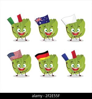 Le personnage de dessin animé Romain Letuce apporte les drapeaux de divers pays. Illustration vectorielle Illustration de Vecteur