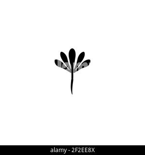 Icône plate noire de fleur de pissenlit avec branche incurvée. Grand fleur avec de grands pétales de sorbby. Isolé sur blanc. Illustration vectorielle. Style écologique. Sym. De la nature Illustration de Vecteur