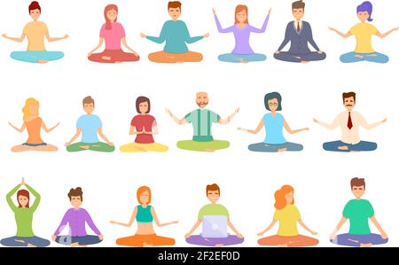 Ensemble d'icônes de pratiques spirituelles. Ensemble de dessins animés de pratiques spirituelles vecteur icônes pour la conception de Web Illustration de Vecteur
