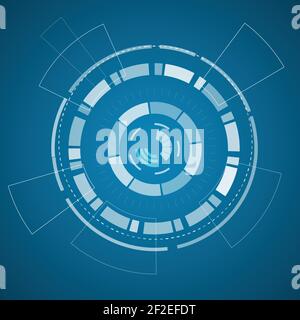 Affiche d'arrière-plan de la technologie virtuelle moderne avec divers éléments technologiques et formes sur l'illustration vectorielle de papier bleu Illustration de Vecteur