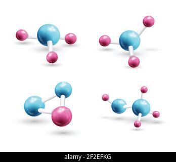 Ensemble de modèle de molécule 3d composé de trois petites atomes et grand bleu joints par les petits éléments isolés illustration vectorielle Illustration de Vecteur