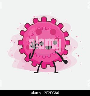Illustration vectorielle du personnage de virus rose avec un visage mignon, des mains simples et un dessin de ligne de jambe sur un arrière-plan isolé. Style plat de dessin animé. Illustration de Vecteur