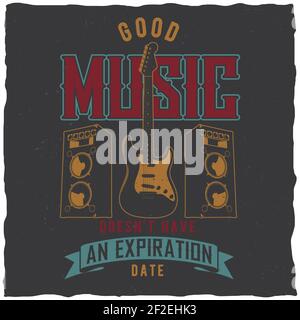 Bonne affiche musicale avec guitare dans l'illustration vectorielle centrale Illustration de Vecteur