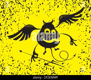 Personnage de dessin animé halloween diable. Mignon monstre de dessin animé en agitant les mains avec une fourche. Illustration de Vecteur