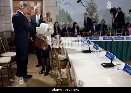 Le président Barack Obama assiste à une réunion bipartisane sur les soins de santé à la Maison Blair. Banque D'Images