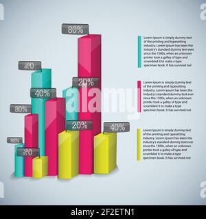 Modèle de diagramme commercial avec des diagrammes réalistes de couleur pour les présentations et avec descriptions illustration vectorielle Illustration de Vecteur