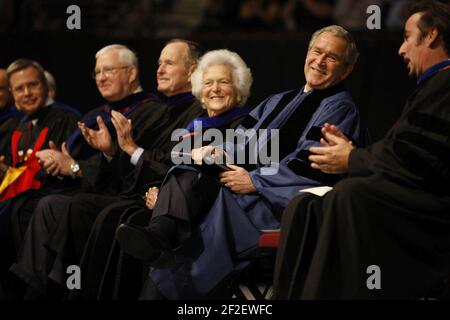 Le président George W. Bush de l'Université A&M du Texas à College Station, Texas. Banque D'Images