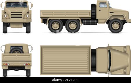 Maquette de vecteur isolée de camion militaire sur fond blanc. Tous les éléments des groupes sur des calques distincts pour faciliter l'édition et la redéfinition des couleurs. Illustration de Vecteur