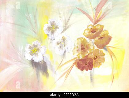 Wild flowers . Watercolor illustration. Mixed media artistic background. Banque D'Images