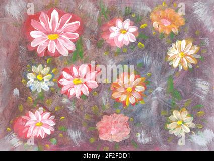 Fleurs aquarelle et acrylique couleurs douces. Peinture faite main aux fleurs dans des couleurs douces et un style flou, un arrière-plan doux. Image de la nature saisonnière florale du printemps Banque D'Images