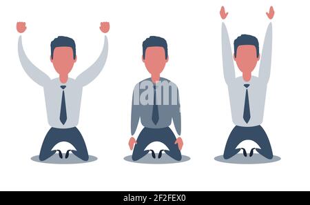 Homme d'affaires à genoux et à plat. Faillite et faillite d'entreprise concept. Illustration de Vecteur