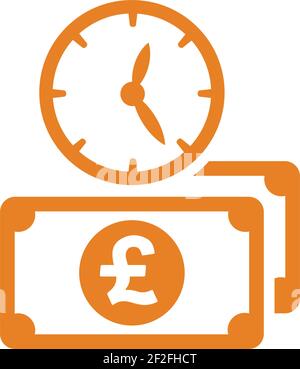 Horloge bancaire, livre sterling, l'icône de temps de paiement est utilisé dans la conception et le développement de sites Web, commerciaux, médias imprimés, Web ou tout type de projet de conception. Illustration de Vecteur