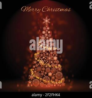 Sapin de noël doré et lumineux sur fond sombre et motif vectoriel plat illustration Illustration de Vecteur