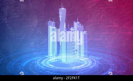 mesh city buildings rendu 3d, cg industrie illustration 3d Banque D'Images