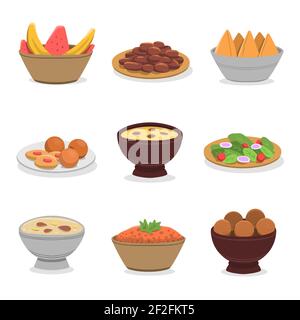 Illustration vectorielle de la collection d'éléments de repas iftar dessinés à la main. Illustration de Vecteur