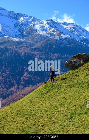 Italie, Trentin-Südtirol / Haut-Adige, Tyrol du Sud, Vinschgau, Alpes Oetztal, Schnalstal, Schnals, Val Senales, réservoir de Vernagt, automne, randonnée jusqu'au Finailhof Banque D'Images