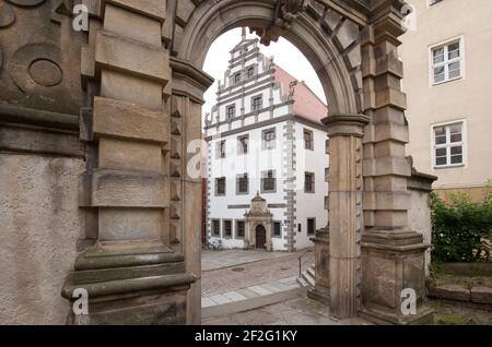 Ancienne brasserie et Tuchmachertor, Meissen Banque D'Images