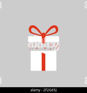 Icône de boîte blanche cadeau avec ruban rouge Illustration de Vecteur