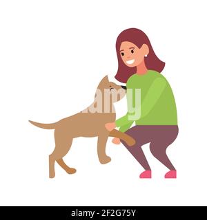 Chien professionnel marchant. Un homme marche avec un animal de compagnie. Illustration vectorielle isolée sur fond blanc. Illustration de Vecteur