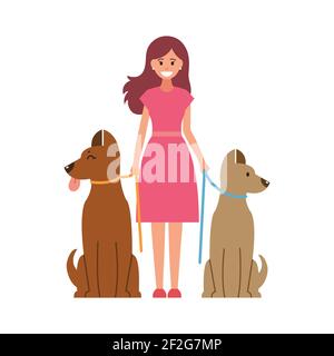 Chien professionnel marchant. Un homme marche avec un animal de compagnie. Illustration vectorielle isolée sur fond blanc. Illustration de Vecteur