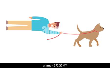 Chien professionnel marchant. Un homme marche avec un animal de compagnie. Illustration vectorielle isolée sur fond blanc. Illustration de Vecteur