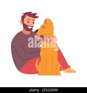 Chien professionnel marchant. Un homme marche avec un animal de compagnie. Illustration vectorielle isolée sur fond blanc. Illustration de Vecteur