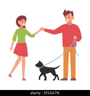 Chien professionnel marchant. Un homme marche avec un animal de compagnie. Illustration vectorielle isolée sur fond blanc. Illustration de Vecteur