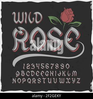 Police d'étiquette originale nommée « Wild Rose ». Bonne police faite à la main pour n'importe quel motif d'étiquette. Illustration de Vecteur