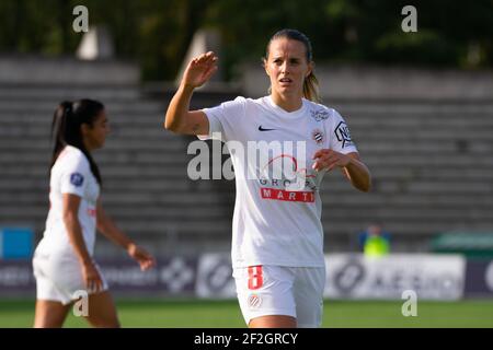 Sandie Toletti de Montpellier Herault Sport Club réagit lors du championnat de France des femmes D1 Arkema football match entre Paris FC et Montpellier le 26 octobre 2019 au Stade Interpart Robert Bobin à Bondoufle, France - photo Melanie Laurent / A2M Sport Consulting / DPPI Banque D'Images