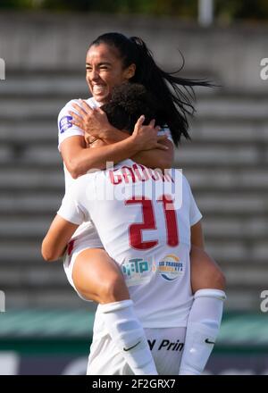 Valerie Gauvin de Montpellier Herault Sport Club célèbre le but avec Sakina Karchaoui de Montpellier Herault Sport Club lors du championnat de France des femmes D1 Arkema match de football entre Paris FC et Montpellier le 26 octobre 2019 au Stade Interpart Robert Bobin à Bondoufle, France - photo Antoine Massinon / A2M Sport Consulting / DPPI Banque D'Images
