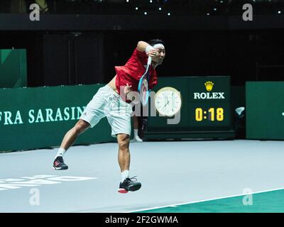 France contre Japon, Yasutaka Uchiyama du Japon pendant la coupe Davis 2019, tennis Madrid finales 2019 le 19 novembre 2019 à Caja Magica à Madrid, Espagne - photo Arturo Baldasano / DPPI Banque D'Images